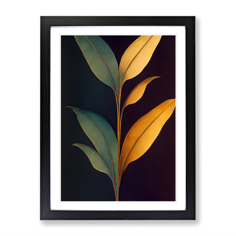 Bold Plant Leaves Vol.5 - Single Picture Frame Print, 46cm H x 34cm W x 2cm D, Black Framed
