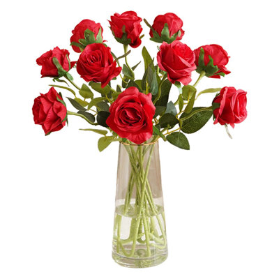 12 pièces de roses artificielles avec bouquet de roses réalistes avec une longue tige pour le mariage à la maison Hôtel Bureau Table de fête Décoration de centre de table (sans vase)
