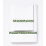 510 Thread Count Cotton Percale Sheet Set with Weave Embroidery in Palm