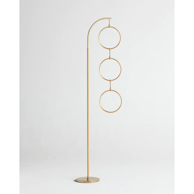 Nova 74 in. Industrial Arched Standing Modern Floor Lamp with Novelty Hanging LED Halos and Built-In 3-Way Dimmer - Integrated Energy-Saving LED Light