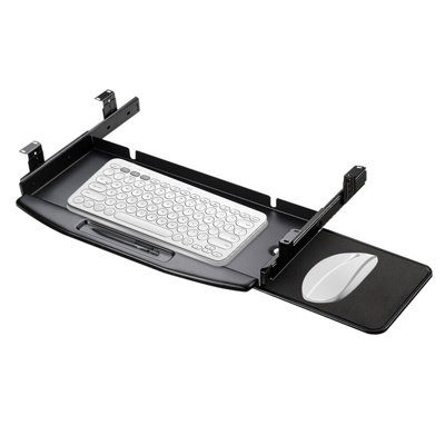 Tablette coulissante pour clavier, plateau à clavier réglable en acier de 3,7 à 5 pi avec plateforme pivotante à 360 ° pour souris - avec supports de fixation allongés