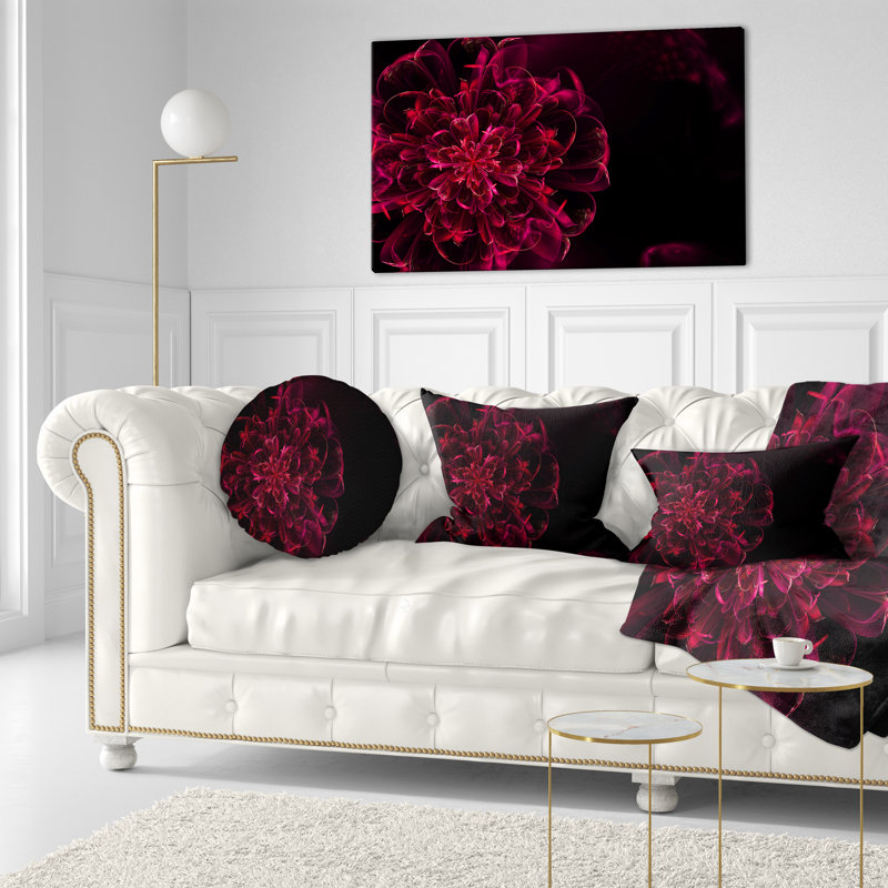Grand coussin décoratif imprimé floral rouge Alien Fractal, Rectangulaire, 12 po x 20 po