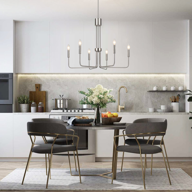 Luminaire suspendu de style lustre minimaliste moderne à 6/8 lumières pour salle à manger Velleda, Nickel, 6