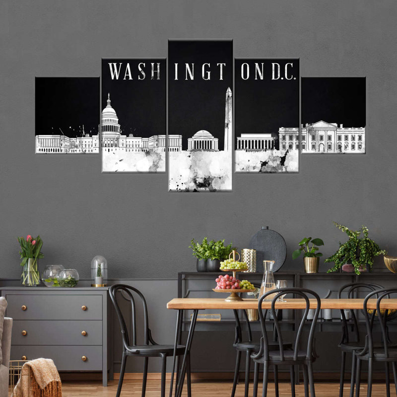 Washington DC Skyline BW, reproduction d'art sur toile, H 68 po x l 30 po x P 1,25 po