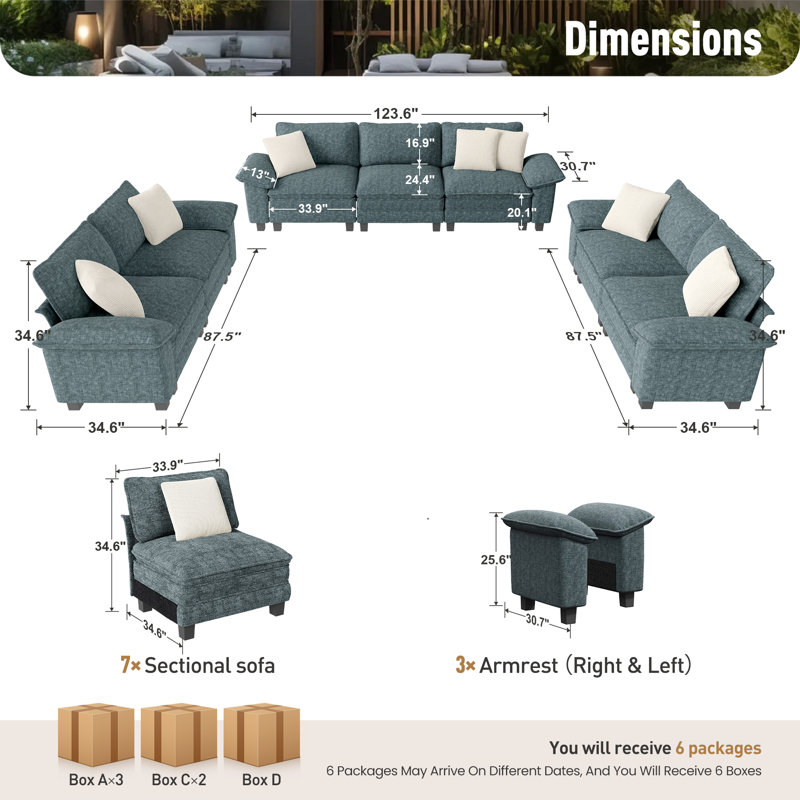 Ensemble de canapé modulaire rembourré 3 pièces, ensemble de canapé surdimensionné avec canapé et causeuse, Chenille verte