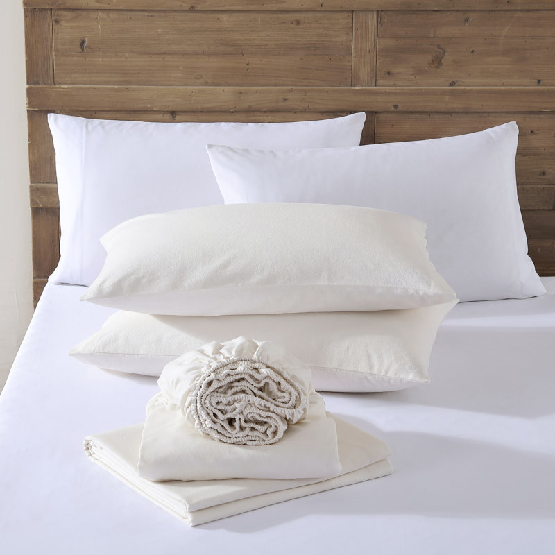 Eddie Bauer Solid Cotton Flannel Sheet Sets, Ivory, Queen Sheet Set