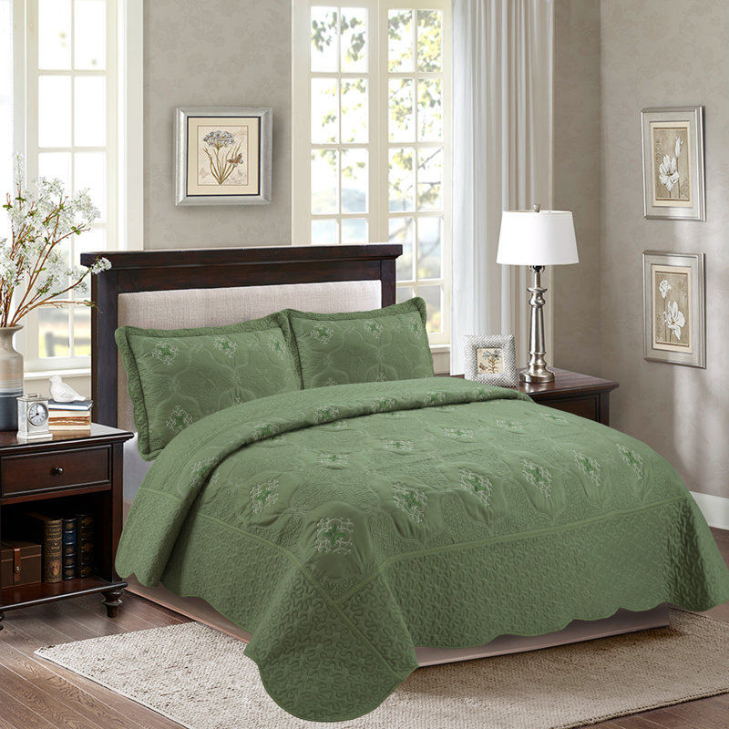 P-emma Quilt Abstract Quilt, Queen Quilt + 2 Shams, Olive Green