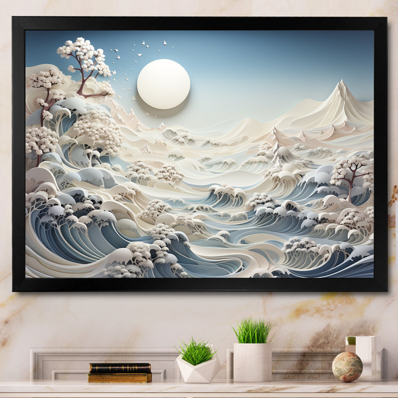 Abstrait Snowy Winter Mountains I - Paysage abstrait, art mural, Cadre d'angle fermé noir, H 12 po x l 20 po x P 1 po