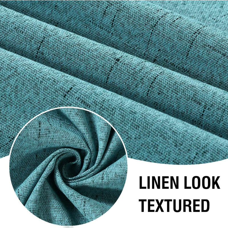 Linen Look 100% Blackout Curtains for Bedroom Full Light Blocking Rod Pocket 42 Inches Wide Linen Textured Thick Window Curtain Drapes with Backing
