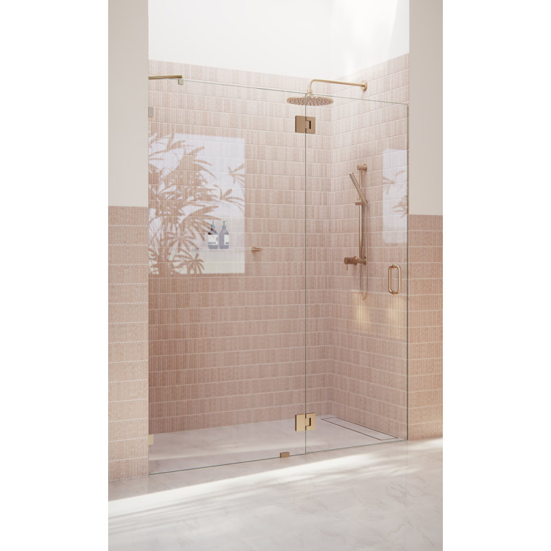 Halo 60.25 in. x 78 in. Frameless Glass Hinge Shower Door, Brushed Bronze
