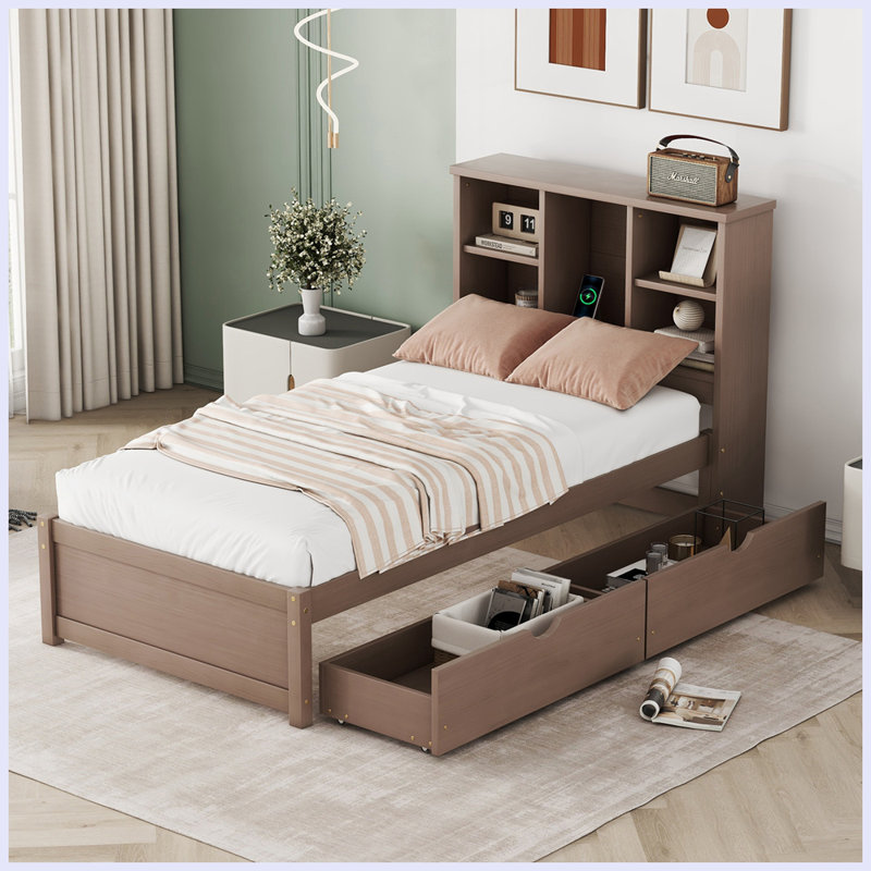Lit plateforme Caythan, Noyer