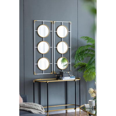 Gold And White Wall Decor With Mirror - , Simple Design, 43.5X15.5 Inches Style Decoration & Frame, Modern Flair, 43.3X15.7