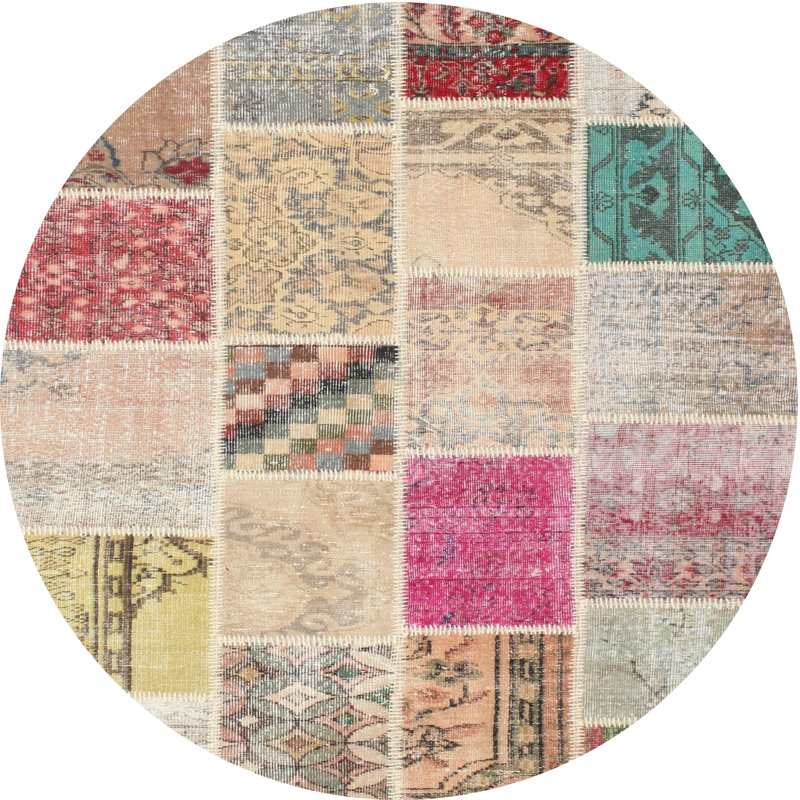 Tapis gris/beige/brun contemporain, Rond 5 pi