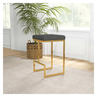 Tabouret Joel Mid-Century en velours gris, hauteur de comptoir de 25,5 po