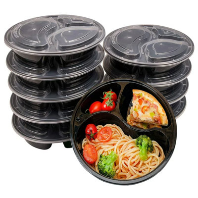 Dorcie 48 oz Meal Prep Round Food Storage Containers 3 Compartment with Lids