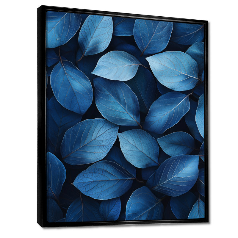 Durham Midnight Blue Leaves Tranquility II - feuilles, art mural encadré, Noir, Reproduction avec cadre flottant