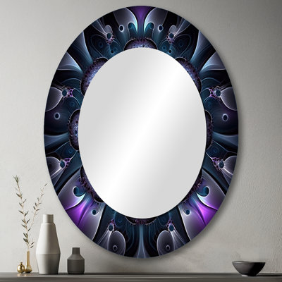Mandala céleste en mauve mystérieux et bleu I - Miroir décoratif géométrique ovale sur métal