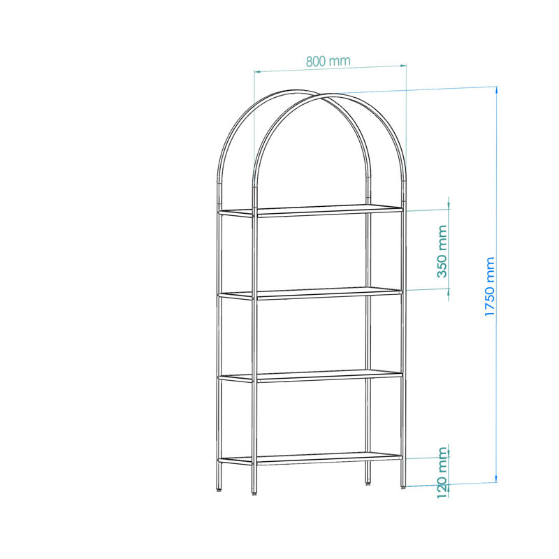 Baugus 175cm H x 80cm W Tempered Glass Standard Bookcase, Gold