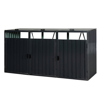 Galvanized Steel Trash Shed - Hide Garbage, , 4.33 In Package Height For Storage Metal Bin Rust, With Lifting Lids, 28.35 Width