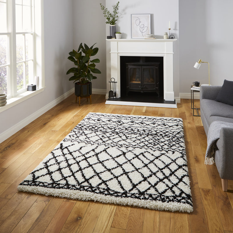 Handwoven White/Black Rug, Rectangle 200cm x 290cm