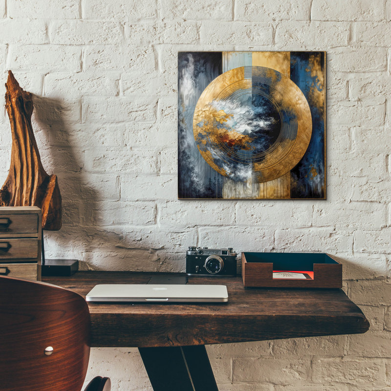  «Golden Circle Abstract 8» par Rey Klimt, art mural en verre acrylique, 12 po x 12 po