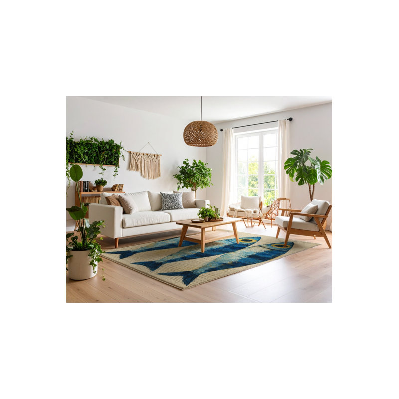 Tapis beige tissé à motif de poissons Mosso, 3 pi 11 po x 5 pi 11 po