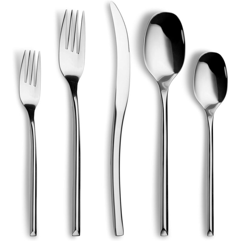 Ensemble de 20 couverts en acier inoxydable, couverts modernes avec un design unique pour 4 couverts, Argent argent