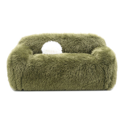 Leann Faux Fur Loveseat With Ball Pillow