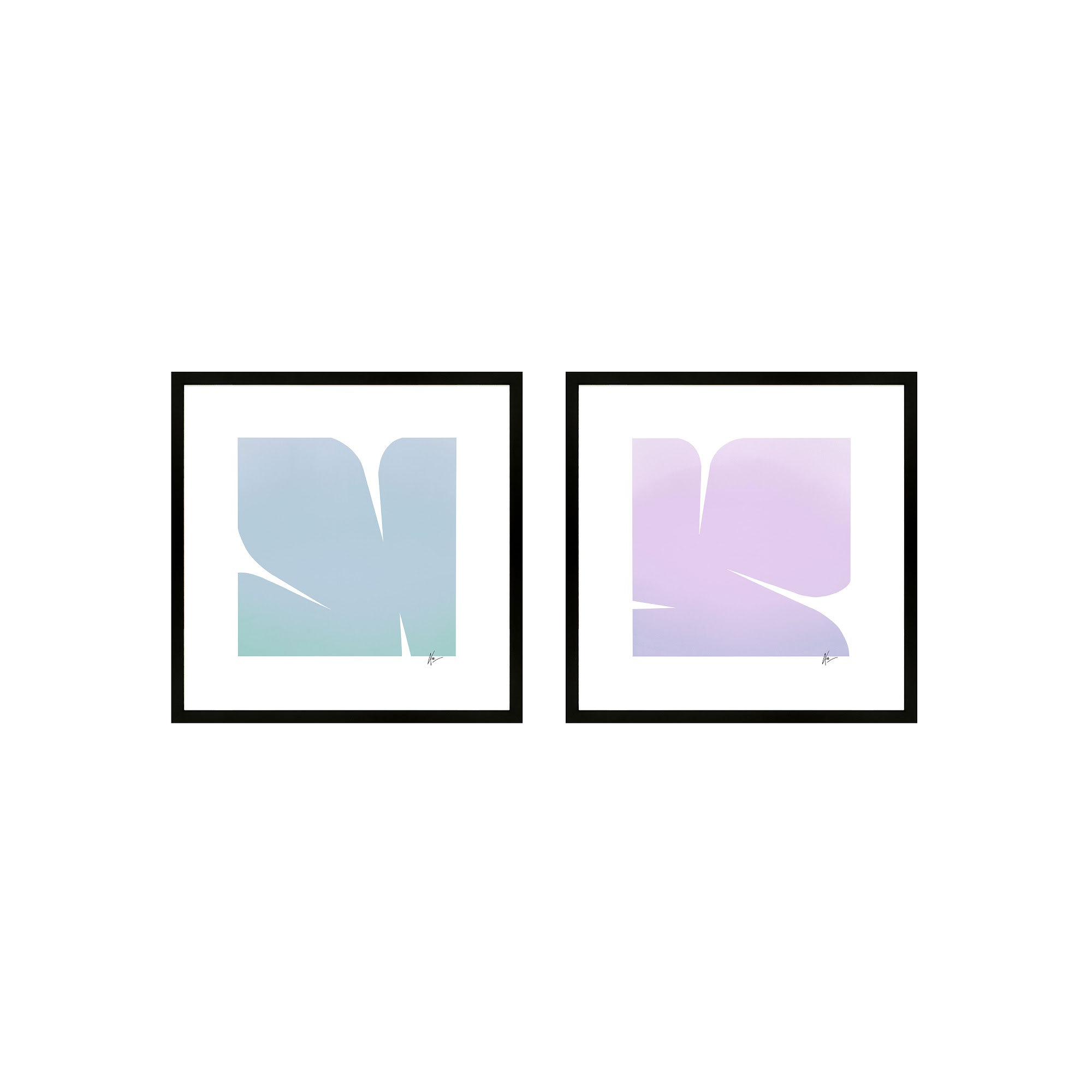 Purple & Blue Clouds. Set Of 2 by Lee Lessem, Black Framed, 36" H x 72" W x 1.25" D