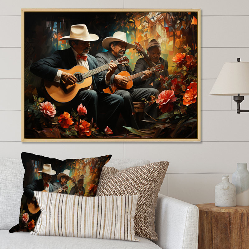 «Mexico Mariachi Melody Musical III», reproduction d'art sur toile, H 16 po x l 32 po, Cadre naturel flottant