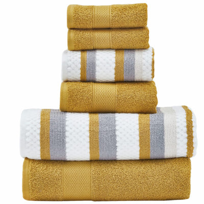 UltraSoft Reversible Jacquard Towel Set - 6-Piece, Super Absorbent, Quick Dry, 100% Combed Cotton, Mustard