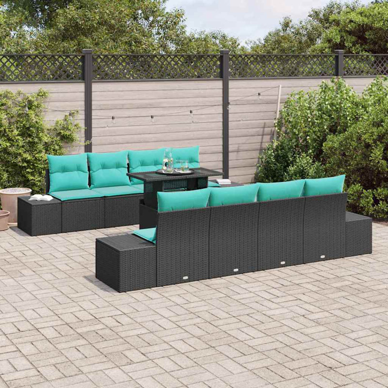  Ensemble de canapé de jardin avec coussin manuel 7 pièces noir et bleu, Coussin bleu / cadre noir