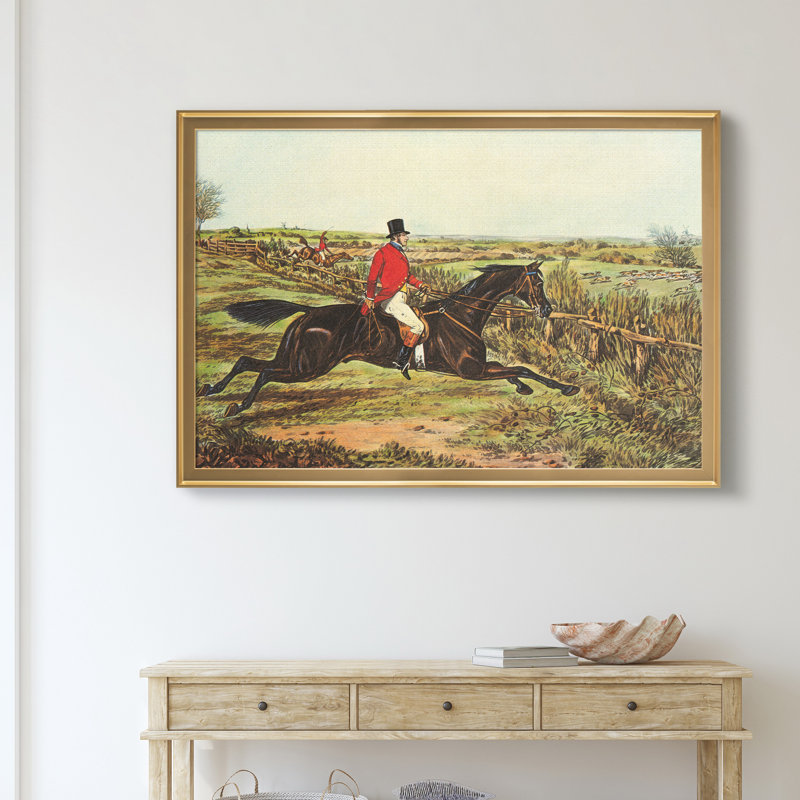 «The English Hunt III», reproduction d'art graphique sur toile encadrée, H 18,5 po x l 24,5 po x P 1,5 po, Doré