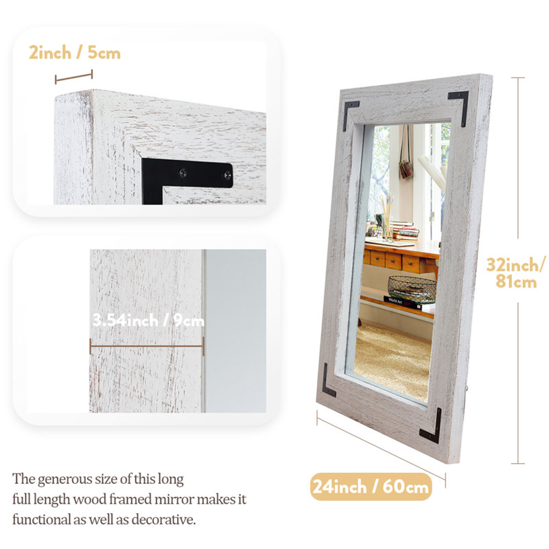 Forbell Wood Wall Mirror, White, 32" x 24"