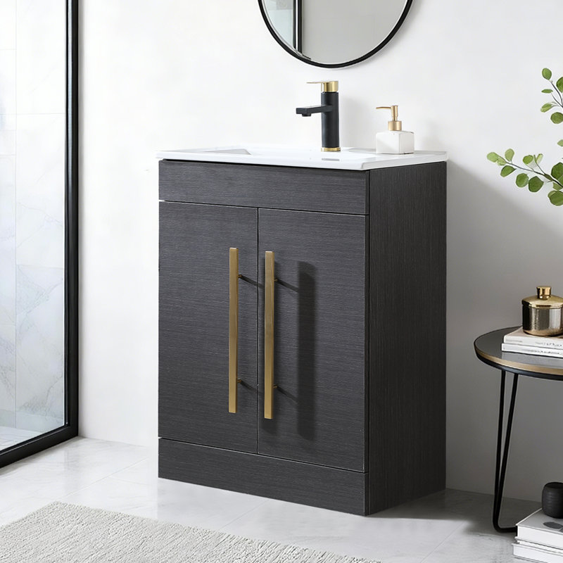 Meuble-lavabo simple autoportant 24 portes 2 portes 24 po Modern, Marron foncé, Doré