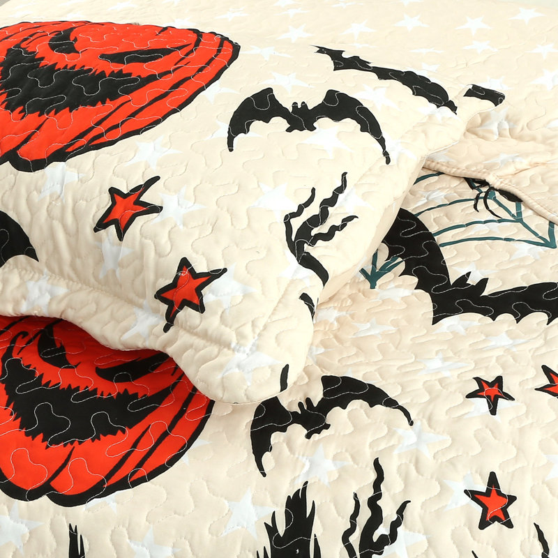 Twin Black and Orange Microfiber Reversible Kids Quilt Set