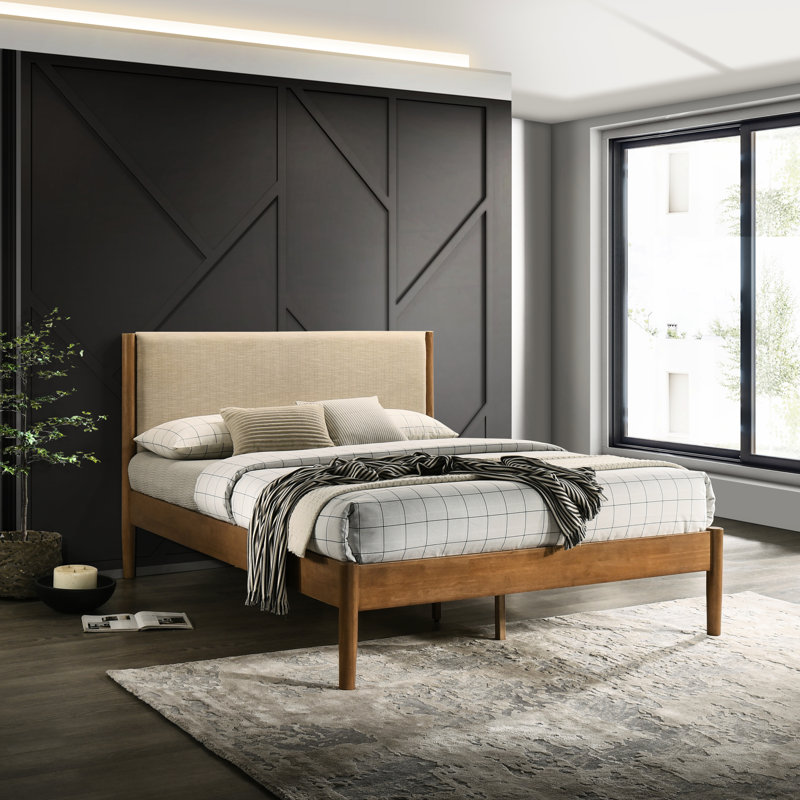 Grand lit d'hévéa en noyer d'hévéa, tête de lit confortable pour un bon lit plateforme - Revêtement respirant et sommeil frais