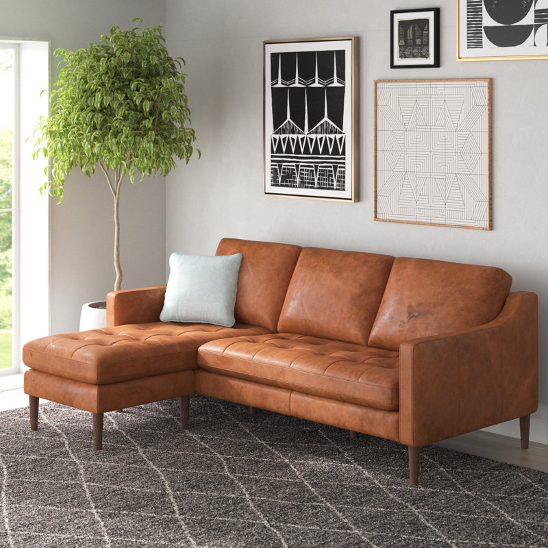 Canapé modulaire réversible en cuir véritable Daylen, Cuir véritable brun moyen