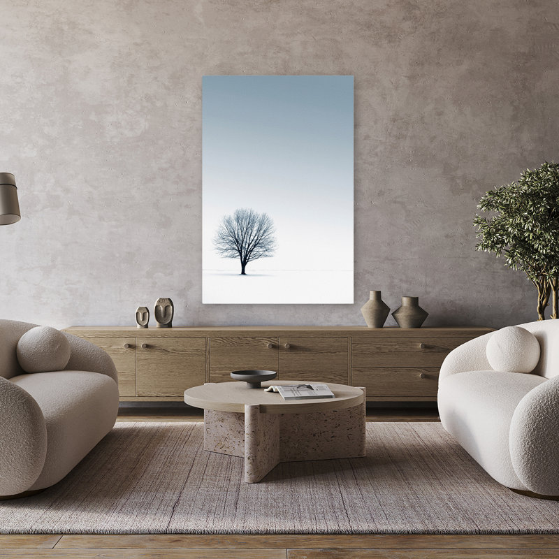 Arbre dans un paysage d'hiver - paysages, photographie, brouillard, art, H 48 po x l 32 po