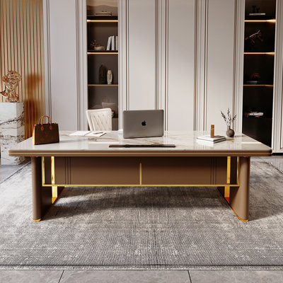55.12"Gold and White Sintered Stone Executive Desk by Orren Ellis