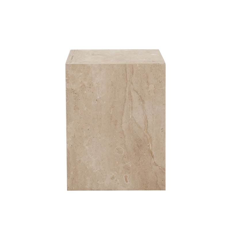 Beige Marble Square Pedestal End Table