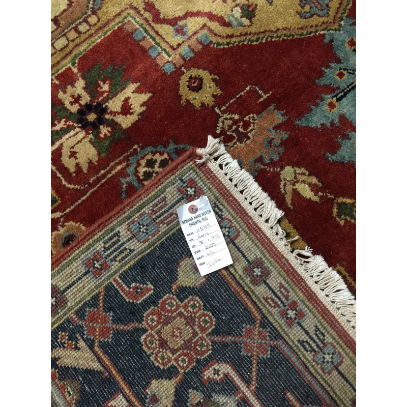 Tapis décoratif en laine rouge de conception unique 8 pi x 9 pi 10 po noué à la main new age