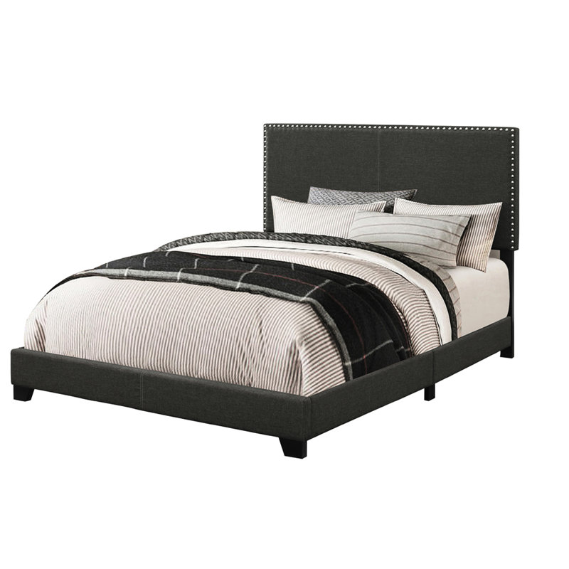 Très grand lit à panneau gris anthracite au fini gris fumé, de forme classique et à quatre pieds, Gris anthracite