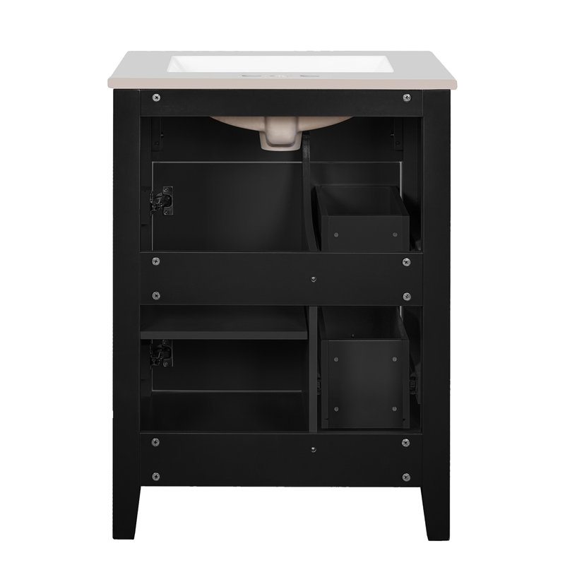 24" Bathroom Vanity With Premium Ceramic Basin, Black