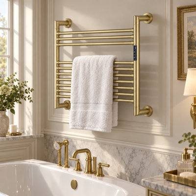 Wall Mount Towel Warmer 10-Bar Electric Heated Towel Rack ES18 PVD Brushed Gold