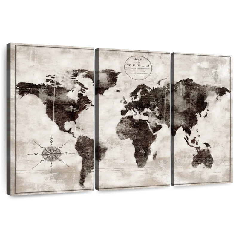 Aliaz Rustic World Map Black And White, 20" H x 33" W