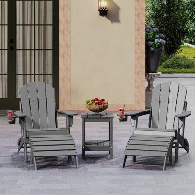 5 Pcs Hdpe Folding Adirondack Chairs Seating Group With Table And Ottoman