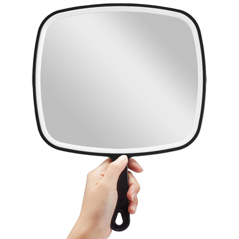 Très grand miroir à main avec poignée - réflexion HD sans distorsion, miroir portatif noir de 12,4 po x 9 po pour le rasage, le maquillage et le style - fixation murale ou portative