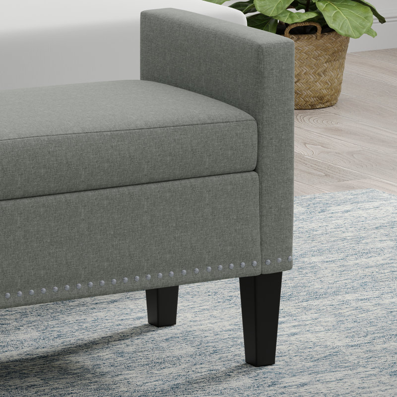 Banc de rangement rembourré Macrina, H 24 po x l 42 po x P 17,8 po, Pierre