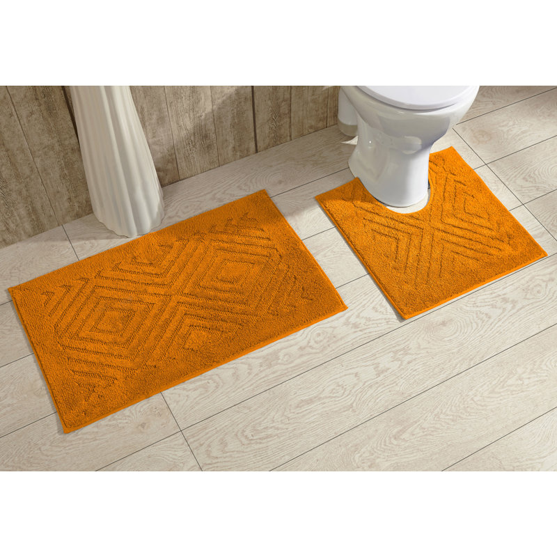 Bonita Ultra Soft 2 Piece Machine Washable Bath Mat Set ( Rectangle Bathroom Mat & U Shaped Contour Rug ), Orange